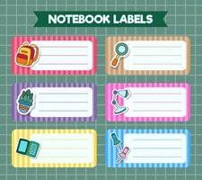 Notebook labels. icons of school subjects. colorful design vector
