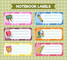 Notebook labels. icons of school subjects. colorful design vector