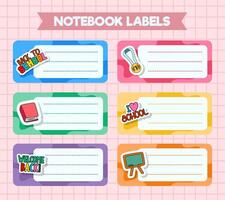 Notebook labels. icons of school subjects. colorful design vector