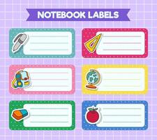 Notebook labels. icons of school subjects. colorful design vector