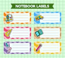 Notebook labels. icons of school subjects. colorful design vector
