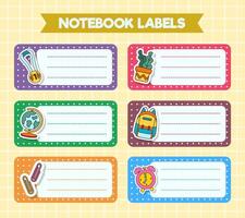 Notebook labels. icons of school subjects. colorful design vector