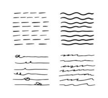Hand drawn black lines by pen. Doodle strokes, underlines by pencil. Brush scribbles, frames, borders, design elements. vector