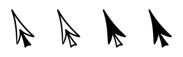 Doodle arrow click icon. Hand drawn mouse cursor. illustration of button pointer in sketch style isolated on white background vector