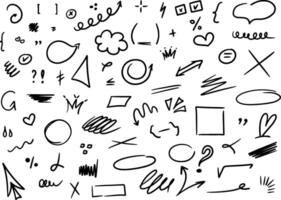 Hand drawn underlines, speech bubbles, arrows, strokes. Sketch emphasis by pen, pencil or marker design elements set. vector