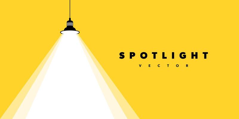 Spotlight shining. Illuminated light yellow background