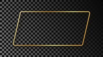 Gold glowing rounded rectangular shape frame with shadow vector