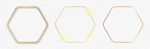 Gold glowing rounded hexagon frame vector