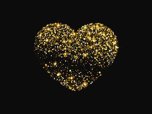 Gold glitter heart on dark background