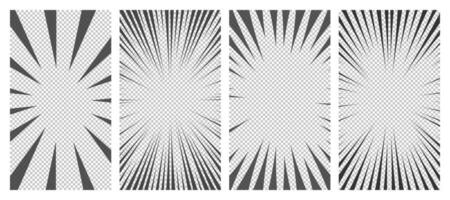 Set of comic book pages with black lines isolated on background. Template with flash explosion rays effect texture. illustration vector