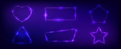 Set of six neon frames with shining effects vector