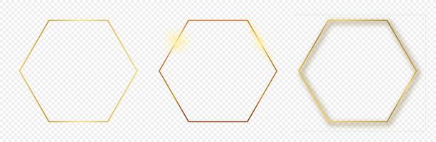 Gold glowing hexagon frame vector