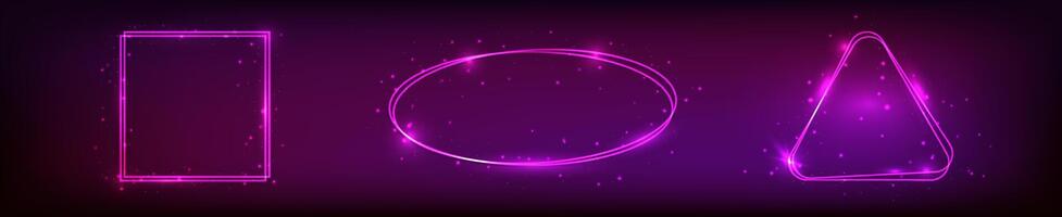 Set of three neon double frames with shining effects vector