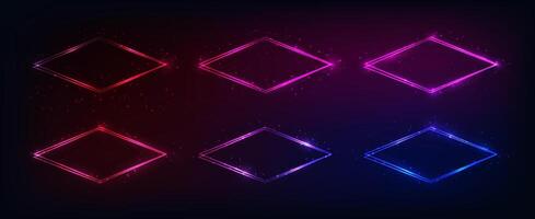Neon double rhombus frame with shining effects vector