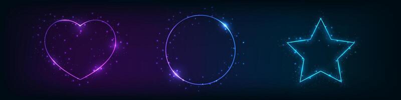 Set of neon frames with shining effects vector