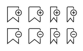 Add and remove bookmark icon set. Save and unsaved concept vector