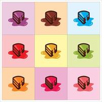 Cake with Melting Sauces icon set vector