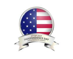 Circle and ribbon shaped silver gold badge for US Independence Day isolated on white background vector