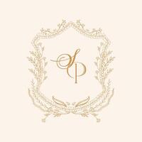 Floral S P, SP initial crest. Wedding monogram with flowers crest design. vector