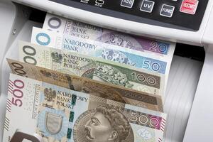 Polish Zloty in a counting machine photo