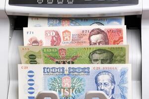 Czechoslovak koruna in a counting machine photo