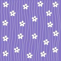 Hand drawn simple white flowers on purple with line for fabric, textile design, background vector