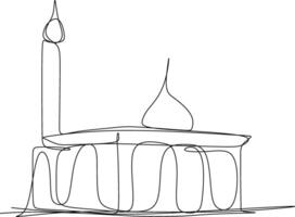 One-line art. one continuous line art. a mosque isolated on white vector