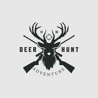 deer hunt logo vintage illustration, adventure while hunting template design vector