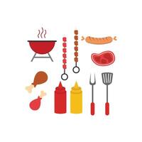 set of barbecue grill element icon flat style design template vector