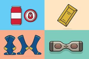 Collection of home objects illustration. Cooldrink gold, socks, and Hoverboard icon design. vector