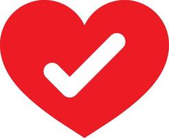Checkmark heart icon isolated on white background . Red heart with checkmark icon vector