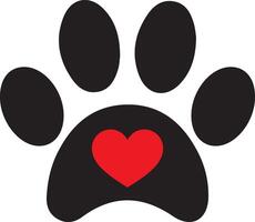 Paw print with red heart icon isolated on white background . Dog paw icon with heart . Paw print heart icon . illustration vector