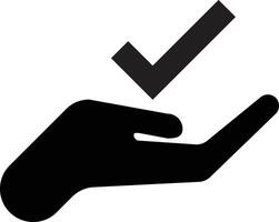 Checkmark on hand icon in trendy style isolated on white background . Tick icon on hand icon vector