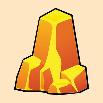 Set of isolated gold mine nuggets and rocks. Piles and heaps of golden gem stones. Solid jewels of natural shapes. Big and small shiny crystals of gemstones. Colored flat illustration