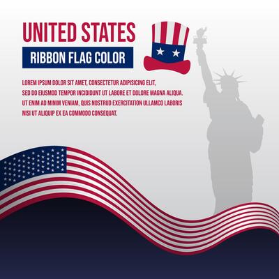 United States ribbon flag color with Liberty statue silhouette and decoration