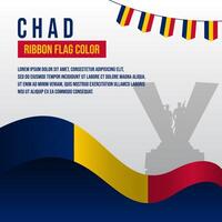 Chad ribbon flag color with Independence Monument and decoration vector