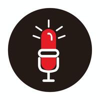 light bulb microphone isolated on black circle - light bulb microphone for broadcast, podcast or music icon or logo - red and white illustrations light bulb microphone vector