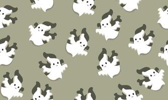 Color cute Halloween ghost seamless pattern repeat grey background. vector