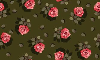 Seamless pattern red rose flowers with shadow. vector