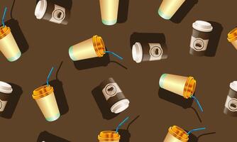 Cute inspirational seamless pattern with cups on brown background. vector