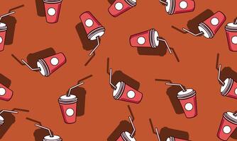 cup drink pattern seamless on red background. vector