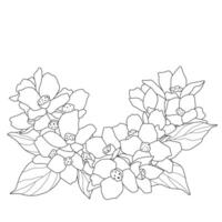 Bouquet frame of flowers for coloring book. Black and white sketch outline vector
