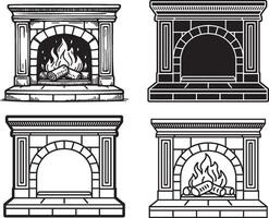 Fireplace Sketch Drawing. vector