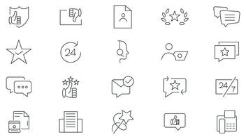 Customer service and support thin line icon set. Satisfaction, Support, Feedback, FAQ, assistance, support icons pack. Contact, help, feedback, 24 hrs Support Related outline icons. vector