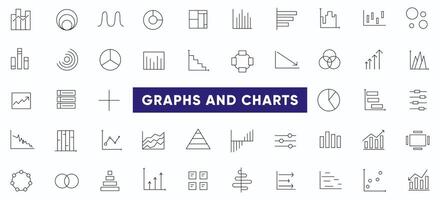 Growing bar graph line icon set. Business graphs and charts icons, line charts, finance report, income growth, economy statistic, gantt diagram, infographic, pie charts icons set collection. vector