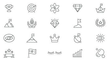 Mission, vision and value line icon set. Infographic icon, core values, performance, innovation, goals, integrity outline icon collection. vector