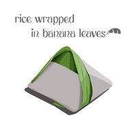 Illustration of rice wrapped in banana leaves and paper isolates on white background vector