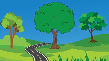 Green field and tree for cartoon animation vector