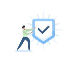 protection and security. guard and prevention. safe or secure. illustration of a man with a shield. illustration concept design. graphic elements. flat style vector