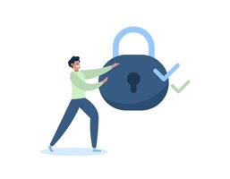 protection and security. safety and secure locking. illustration of man with padlock. illustration concept design. graphic elements. flat style vector